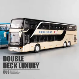 Modelo de ônibus de liga de carro elétrico / RC Ônibus turístico duplo modelo de veículo retrátil Brinquedo elétrico em forma de ônibus de alta imitação 1 32 Presente infantil de alta qualidadeL231223