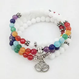 Bangle SN0104 Heißer Verkauf 108 Mala Perlen Heilung Yoga White Stone Chakra Lotus Charme Armband für Frauen