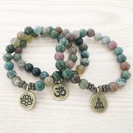 SN1110 Bracelete masculino de design novo Índia AGATE OHM LOTUS BUDDHA CHARM BRACELETA MALA JOENS DE YOGA INTERNA