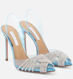 Yaz Sandal Lüks Tasarım Kadın Seksi Sandalet Ayakkabı Gatsby Sling Süslenmiş PVC Slingback Pompalar Düğün Partisi Ayakkabı 35-43 Süper Aquazzura-