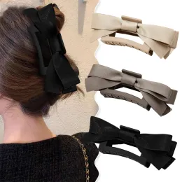 Satin Bow Hair Claw Women Frosted Acrylic Square Hair Clip Ribbon Bowknot Barrettes Ponytail Hairpin Headwear Hair Accessories