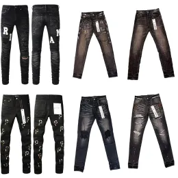 Lila Jeans Amirs Designer Puple Jeans Herren Skinny Luxury Designer Denim Pant Destressed Ripped Biker Black Jean Slim Fit Motorrad Jeans