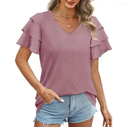 Kvinnors blusar fashionabla V-ringade rufsade kortärmade chiffong vit skjorta sommar lös casual topp s-xxl blus kvinnor camicette