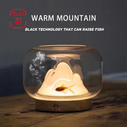 Warm Mountain Night Light Bedside Desktop Table Lamp Black Technology Luminous Fish Tank Flower Decoration Jewelry Unique Gift265N