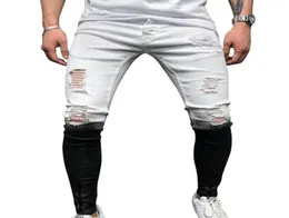 Laamei New Jeans Skinny Men Gradient 검은 흰색 찢어진 구멍 Denim Pantalones 남성 2020 가을 발목 지퍼 연필 바지 6439991