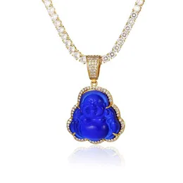 GUCY Blue Buddha Pendant With Baguette AAA Cubic Zircon Hiphop Necklace Tennis Chain Hip Hop Punk Jewelry CX200721205Q