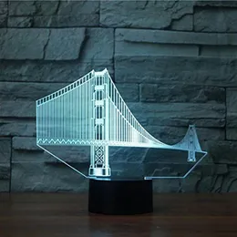 3D Golden Gate Bridge Night Light Touch Table Desk Lampade di illusione ottica 7 Colore Cambiamento Decorazione per la casa Birthday GI278L