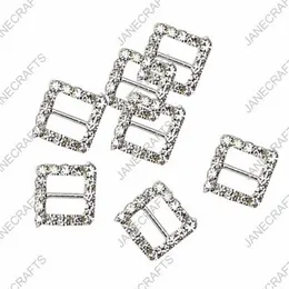 15 mm 30pcs Square Rhinestone Bluckle Zaproszenie Wstążka Suwak na dostawę ślubną Srebrny kolor CRINESTON BIKINI Złącza 224N