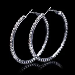 Hoop & Huggie Fashion Ladies 50mm Bridal Silver Color Crystal Diamante Rhinestone Round Earrings For Women Wedding Prom Accessorie216N