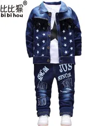 Bebe Toddler Sport Roupos Terne infantil roupas de roupas de algodão roupas jeans jeans calças de camiseta 3pcs Star Tracksuit Children Y5927326
