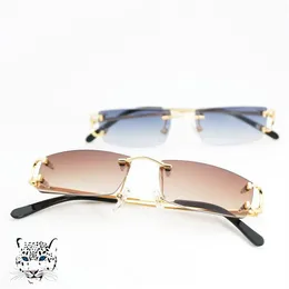 Luxury- Små storlek Square Rimless Solglasögon Män kvinnor med C Decoration Wire Frame Unisex Luxury Eyewear For Summer Outdoor Trave263H