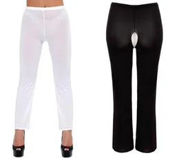 Women039s Mutandine Donne Sexy Skinny Glossy Pants Pants Pantaloni Shiny Shince Sheer Crotchless Leggings trasparente See attraverso Linger6818751