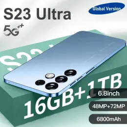 オリジナルの携帯電話S23 Ultra 6.8HD Screen16+1T 8000MAH 72MPデュアルシムセルーレスAndroid13 5G電話フェイスUnlock with NFC