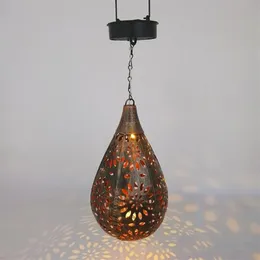 Luzes noturnas de ferro forjado solar pingente solar em forma de gota decoração ao ar livre Led de escultura de flores LED Lamp258V