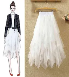 Tulle Skirts Womens Faldas Mujer Moda Fashion Elastic High Waist Mesh Tutu Maxi Pleated Long Midi Saias Jupe Women039s Skirt 212074700