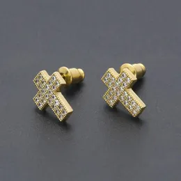 18K Gold Bling Kübik Zirkonya Çapraz Küpe Çıtçıtları Erkekler Kadın Hip Hop Saplama Küpeler Bo288k için Elmas Rapçi Takı Hediyeleri