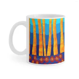 Mugs Lake Side White Coffee Cup Milk Tea Mug 11 oz Abstract Nature Trees Wood afton lakeside Blue