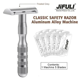 Blades Razors Blades Jifuli 1 Maschine 5 hochwertige Männer Klassische Doppelkante -Sicherheit Rasiermesser Aluminiumlegierung Griff scharf langlebiger Rasierer Blad