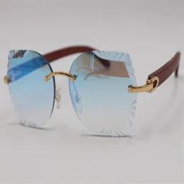 Bez obręczny rzeźbiony obiektyw optyczny T8200762 Drewniane okulary przeciwsłoneczne unisex vintage 3 0 Dobra jakość mody designer menów kobiet 293a