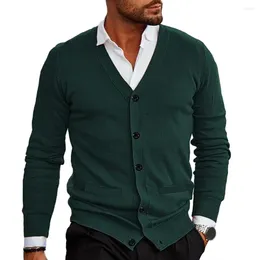 Men's Sweaters Men Cardigan Sweater V Neck Single-breasted Slim Fit Knitted Elastic Soft Buttons Casual Warm Coat Erkek Mont