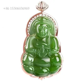 Natural Hotan Jade Jasper Goddess Of Mercy Pendant Gold Fashion Accessories Give Appraisal Certificate D535