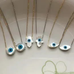 Marquis/Blue Round/Fish/Hamsa Blue Cat Eye Mop Shell مع 925 Sterling Silver Jewelry Pendan Chain Necklace 231222