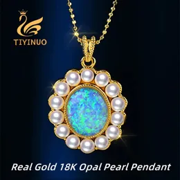 TIYINUO Genuine AU750 Real 18K Gold Natural Opal Freshwater Pearl Vintage Pendant Necklace Gift Present For Woman Fine Jewelry 231222