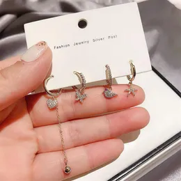 925 Sterling Silver Heart Butterfly Bird Starfish Hoop Earrings Set Inlaid Cubic Zircon 4-Piece Earrings Set för Women Jewelry272w