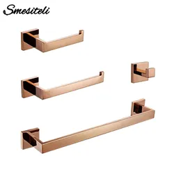 Roségold Badezimmerzubehör Set Wandhalterung Regal Toilettenbad Hardware Papierhalter Handtuch Rack Rack Rod Robe Hakenhalter 231222