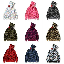 Tasarımcı Erkek Kadın Hoodie Popüler Köpekbalığı Desen Spor Giyim Kamuflaj Zip Hoodies Ceket Büyük Boy