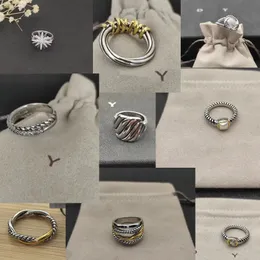 DY banda anéis torcidos duas cores cruz pérolas designer anel para mulheres moda 925 prata esterlina vintage dy jóias luxo diamante festa de casamento presente