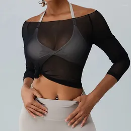 Camicie attive nuvola nascondi lady sports women sexy mesh top fashion trasparente magliette yoga t-shirts palestra cover-up camicetta a maniche lunghe