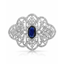 2 Inch Vintage Look Clear Rhinestone Crystal Diamante Wedding Jewelry Brooch With Blue Stone222i