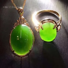 Kinesisk vintage jade ädelsten bröllop guld naturlig grön hetisk jasper halsband hänge smycken set