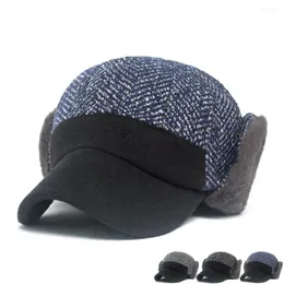 Berets zima czapka earflap men kopuły z bawełnianą poliester 57-60 cm regulowane składane patchwork Pluszowe wnętrze ciepło