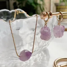 Anhänger Halsketten unregelmäßige natürliche lila Kristallstein Halskette Felscluster Quarz Amethysts Pendulum Stahlkette Damen Hals