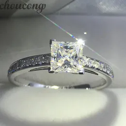 Choucong Brand Women 925 Серебряное кольцо стерлингового кольца Принцесса Cut 1ct Diamond Engagement Crings For Warding For Women Gift207L