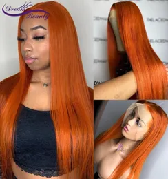 Synthetic Lace Frontal Wigs Straight OrangeRedGreenBluePink color simulation Human Hair Wig 13x4 Machine made Peluca For Black6817930