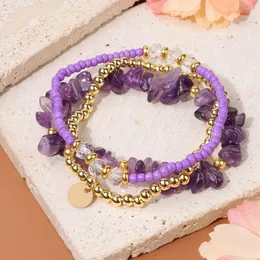 Pulseira de pedra criticada de cristal natural com fita com pulseiras de hematita estiradas