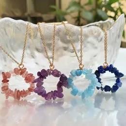 Hänge halsband oregelbundna natursten halsband cirkel blomma malm kvarts chips ametyst citrines lapis rosa lila kristall