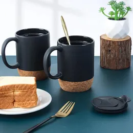 Mugs Creative Black Mug White Cork Ceramic Heat-resistant With Lid 350ml Cup Coffee Coffice Drinkware Gift