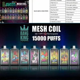 ORGINAL BANG KING 15000 PULD 15K DISPOBLE 650MAH VAPES PEN E Cigarett 0% 2% 3% 5% förångare Laddningsbar 13450mAh Batteri Förled 25 ml Mesh Coil 20 Flavors