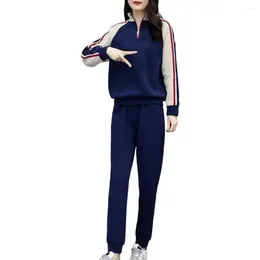 Pantaloni da donna a due pezzi elastica set di gambe larghe set accogliente inverno invernale con coordinamento del supporto per decorazioni con cerniera abbinata per autunno