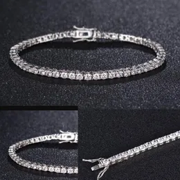 Zircon 4mm Men Tennis Bracelet Solid 925 Sterling Silver Tennis Chains Mens Hip-Hop Tide Bracelets 7 5 inch Silver Jewelry Gifts282L