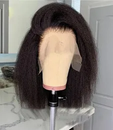 Syntetiska peruker Short Bob Cut Kinky Straight Afro Hair Spets Front Wig For Women Medium Part Black Natural Female Yaki8511175
