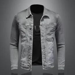 Mäns denim Fashion Jacket Casual High Quality Street Wear Solid Color Lapel Stora Spring Men's 231222