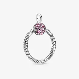 100% 925 Sterling Silver Small Pink Pave O Pendant Fashion Women Wedding Engagement Jewelry Accessories209K