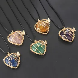 Pendant Necklaces Heart-shaped Natural Stone Obsidian Lapis Lazuli Butterfly Necklace Amethysts Tiger Eye Flower For Women Men