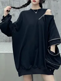 Женские толстовины Sonneesd Harajuku в стиле Оболочка O-образной пуловой винтажный личность нерегулярный дизайн молнии на молнии полный рукав негабаритный