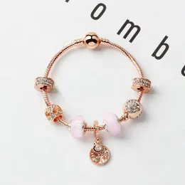 New style loose charm beads life tree pendant bangle rose gold charm bracelet girl women gift DIY Jewelry Accessories272V